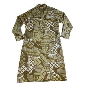 Lanvin Paris New York Womens VTG 60's 70's Multicolor Abstract Shirt Dress Sz 16
